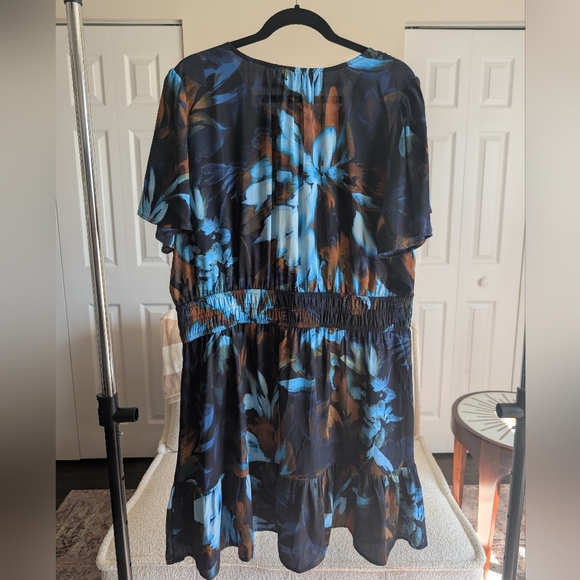Simply Vera Vera Wang Black and Blue Floral Midi Dress XXL Plus - Picture 5 of 6